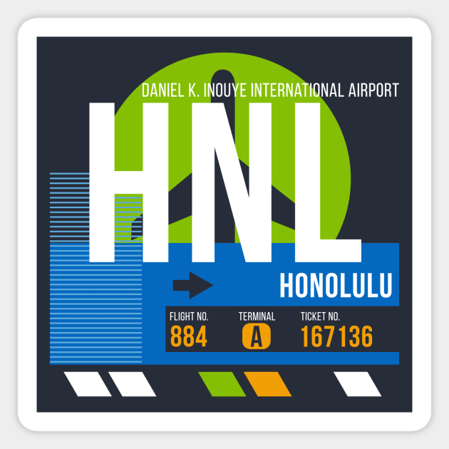 Honolulu (HNL) Airport // Retro Sunset Baggage Tag Sticker by Now Boarding